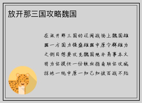 放开那三国攻略魏国